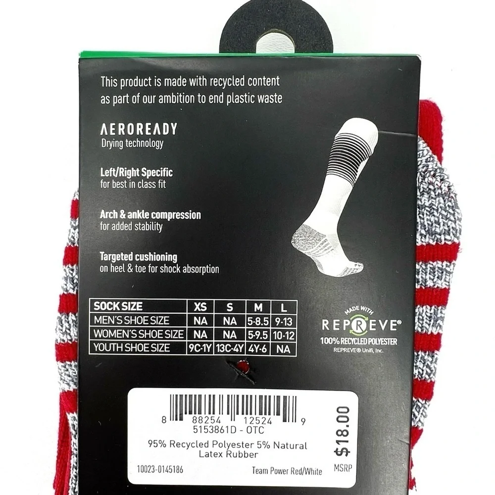 Adidas Men's Size Large Team Speed Soccer Socks 3 Pair Red White Gray New NWT